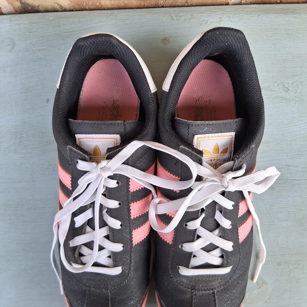 Adidas Samoa Trefoil Sneakers Black Pink Retro Trainers Women’s 8.5 Casual - Picture 6 of 12